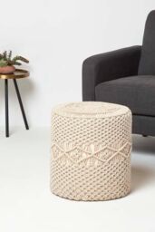 Homescapes Astrid Macrame Pouffe, 42 cm Tall in Natural - thumbnail 2