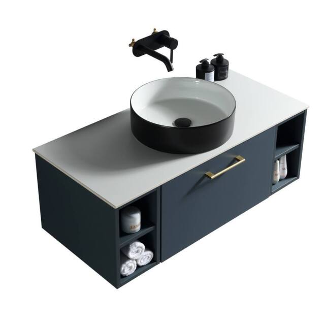 Bathroom Kingdom Piatta Midnight Wall Hung Basin Drawer Vanity 1000mm in Blue - image 1