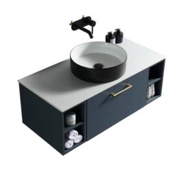 Bathroom Kingdom Piatta Midnight Wall Hung Basin Drawer Vanity 1000mm in Blue - thumbnail 1