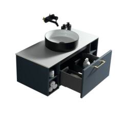 Bathroom Kingdom Piatta Midnight Wall Hung Basin Drawer Vanity 1000mm in Blue - thumbnail 2