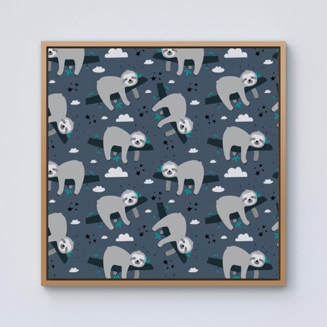Warren Reed - Designer Sleeping Sloth Pattern Framed Canvas in Light Brown - Size: w40 inch x h40 inch - image 1