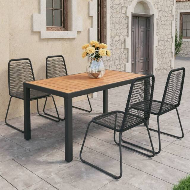 Berkfield Home 5 Piece Garden Dining Set PVC Rattan Black & Brown - image 1
