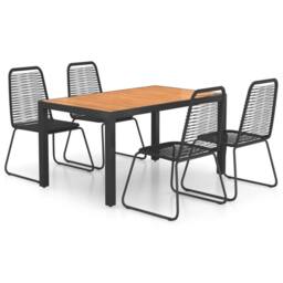 Berkfield Home 5 Piece Garden Dining Set PVC Rattan Black & Brown - thumbnail 2