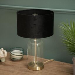 ValueLights Jessy Gold Glass Table Lamp With Black Velvet Shade - thumbnail 3