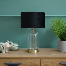 ValueLights Jessy Gold Glass Table Lamp With Black Velvet Shade