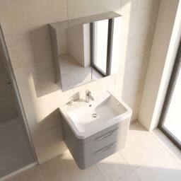 Balterley Aldershawe Wall Hung 2 Drawer Vanity Unit, Ceramic Basin, 600mm, Grey - thumbnail 3