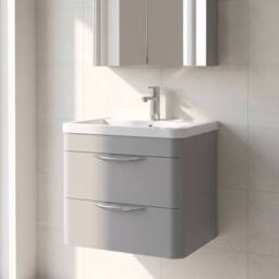 Balterley Aldershawe Wall Hung 2 Drawer Vanity Unit, Ceramic Basin, 600mm, Grey - thumbnail 4
