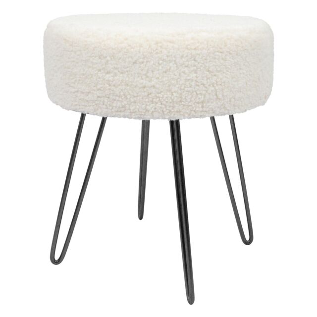 Harbour Housewares Round Boucle Footstool - Small Ottoman Footrest Accent Stool Gold Base in Black - image 1