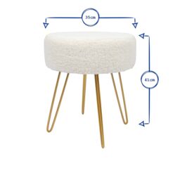 Harbour Housewares Round Boucle Footstool - Small Ottoman Footrest Accent Stool Gold Base in Black - thumbnail 4