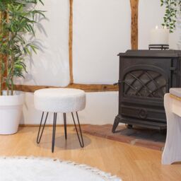 Harbour Housewares Round Boucle Footstool - Small Ottoman Footrest Accent Stool Gold Base in Black - thumbnail 2