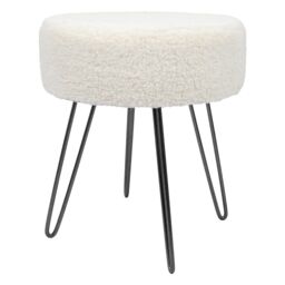 Harbour Housewares Round Boucle Footstool - Small Ottoman Footrest Accent Stool Gold Base in Black - thumbnail 1