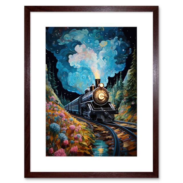 "Artery8 Wall Art Print Train Ride to Imagination Land Conceptual Art Oil Painting Dream Journey Railroad Artwork Framed 9X7 Inch - Size: W7"" x H9""" - image 1