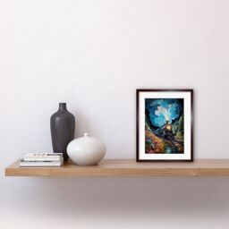 "Artery8 Wall Art Print Train Ride to Imagination Land Conceptual Art Oil Painting Dream Journey Railroad Artwork Framed 9X7 Inch - Size: W7"" x H9""" - thumbnail 2