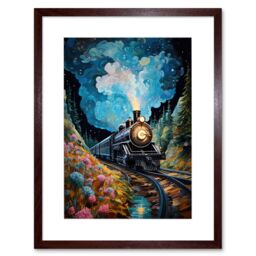 "Artery8 Wall Art Print Train Ride to Imagination Land Conceptual Art Oil Painting Dream Journey Railroad Artwork Framed 9X7 Inch - Size: W7"" x H9""" - thumbnail 1
