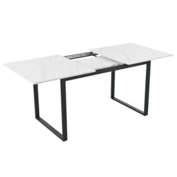 HomeTouch Marble Effect Extendable Dining Table with Iron Metal Legs(L140-180cm x W80cm) in White - Size: 1 Pack - thumbnail 1