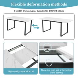 HomeTouch Marble Effect Extendable Dining Table with Iron Metal Legs(L140-180cm x W80cm) in White - Size: 1 Pack - thumbnail 6