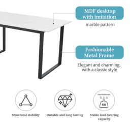 HomeTouch Marble Effect Extendable Dining Table with Iron Metal Legs(L140-180cm x W80cm) in White - Size: 1 Pack - thumbnail 7