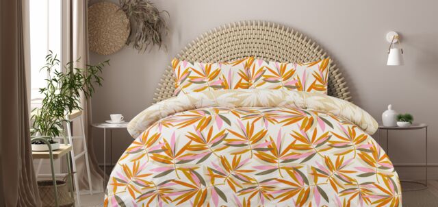 Smart Living Luxury Super Soft Reversible Bright Leaves Duvet Cover With Pillowcase in Natural - Size: King - image 1