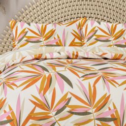 Smart Living Luxury Super Soft Reversible Bright Leaves Duvet Cover With Pillowcase in Natural - Size: King - thumbnail 5