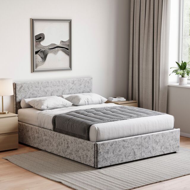 Home Discount Vida Designs Veronica King Size Ottoman Bed Silver UKFR Velvet Fabric - image 1