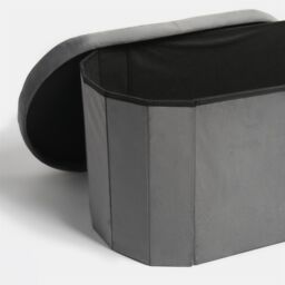 OHS Folding Ottoman Storage Box Footstool Tub Space Saving Velvet Seat, Lozenge in Charcoal - thumbnail 7
