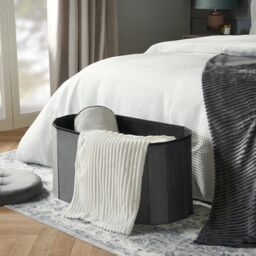 OHS Folding Ottoman Storage Box Footstool Tub Space Saving Velvet Seat, Lozenge in Charcoal - thumbnail 2