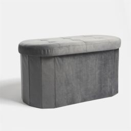 OHS Folding Ottoman Storage Box Footstool Tub Space Saving Velvet Seat, Lozenge in Charcoal - thumbnail 4