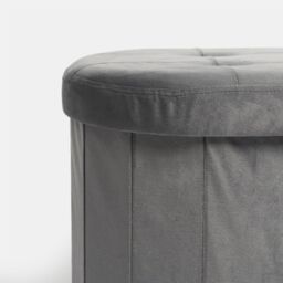 OHS Folding Ottoman Storage Box Footstool Tub Space Saving Velvet Seat, Lozenge in Charcoal - thumbnail 8