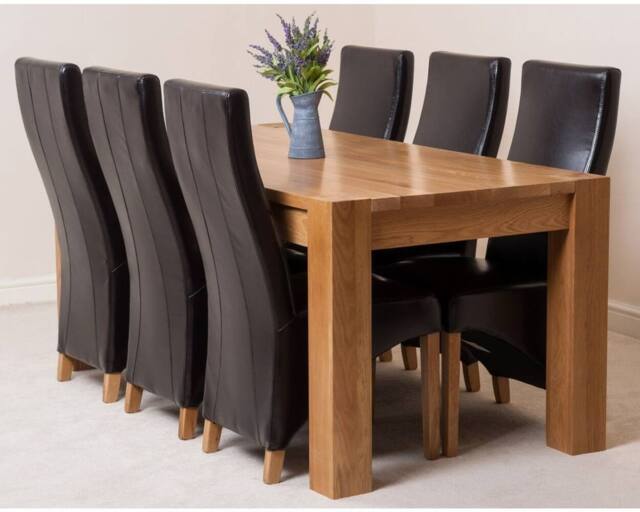 Thats Furniture Kuba 180 x 90 cm Chunky Oak Dining Table & 6 Lola Leather Chairs in Brown - image 1