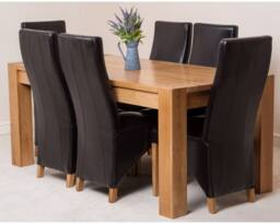 Thats Furniture Kuba 180 x 90 cm Chunky Oak Dining Table & 6 Lola Leather Chairs in Brown - thumbnail 2