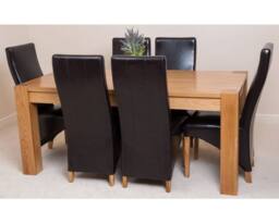 Thats Furniture Kuba 180 x 90 cm Chunky Oak Dining Table & 6 Lola Leather Chairs in Brown - thumbnail 3