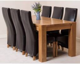 Thats Furniture Kuba 180 x 90 cm Chunky Oak Dining Table & 6 Lola Leather Chairs in Brown