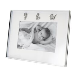Happy Homewares Silver Baby Photo Frame with Pram, Booties & Rattle Icons - thumbnail 1