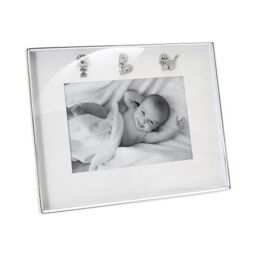 Happy Homewares Silver Baby Photo Frame with Pram, Booties & Rattle Icons - thumbnail 2