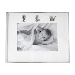 Happy Homewares Silver Baby Photo Frame with Pram, Booties & Rattle Icons - thumbnail 3