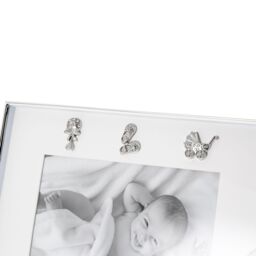 Happy Homewares Silver Baby Photo Frame with Pram, Booties & Rattle Icons - thumbnail 4