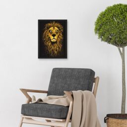 Artery8 King Of The Pride Male Lion Golden Mane Painting Gustav Dore Style Black & Gold Artwork Framed Wall Art Print A4 - thumbnail 2