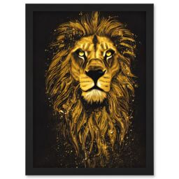 Artery8 King Of The Pride Male Lion Golden Mane Painting Gustav Dore Style Black & Gold Artwork Framed Wall Art Print A4 - thumbnail 1