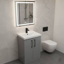 Balterley Modern Bathroom 2 Soft Close Door Vanity Unit Basin, Satin Grey, 600mm in Grey - thumbnail 4