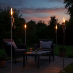 Harbour Housewares 12x Outdoor Flame Torches - Cone Metal Garden Fire Torch Lighting in Silver - thumbnail 2
