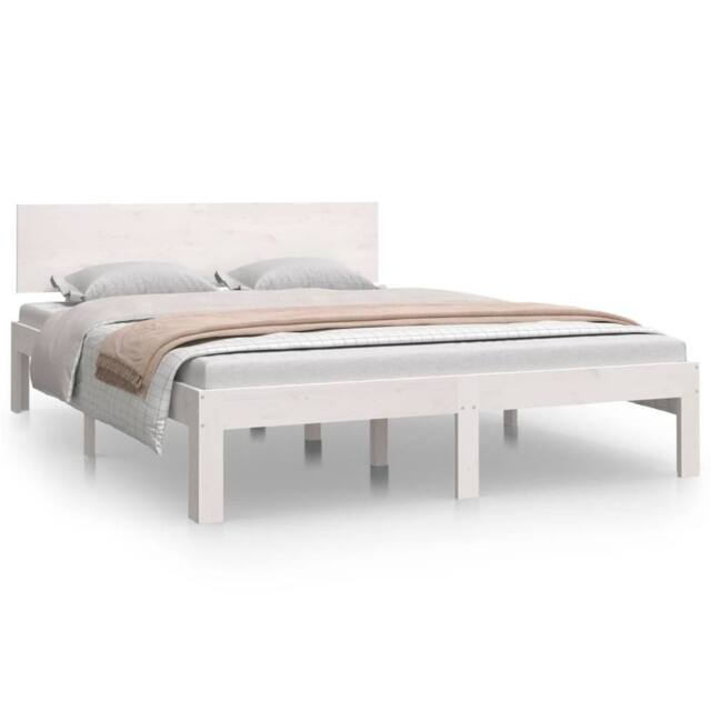 Berkfield Home Bed Frame White Solid Wood 135x190 cm Double - image 1