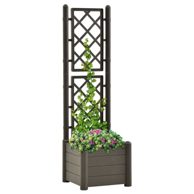 Berkfield Home Garden Planter with Trellis 43x43x142 cm PP Anthracite in Black - Size: 43 x 43 x 142 cm - image 1