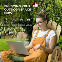 OUTSUNNY Adirondack Rocking Chair Porch Garden Lounging, Natural - thumbnail 6