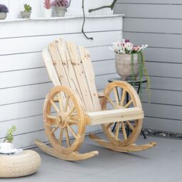 OUTSUNNY Adirondack Rocking Chair Porch Garden Lounging, Natural - thumbnail 1