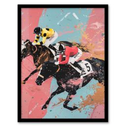 "Artery8 Horserace Jockeys Horse Racing Bold Dynamic Framed Art Print - Size: W12"" x H16""" - thumbnail 1