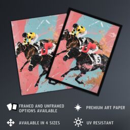 "Artery8 Horserace Jockeys Horse Racing Bold Dynamic Framed Art Print - Size: W12"" x H16""" - thumbnail 2