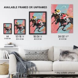 "Artery8 Horserace Jockeys Horse Racing Bold Dynamic Framed Art Print - Size: W12"" x H16""" - thumbnail 3