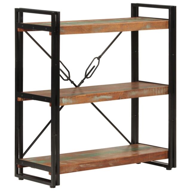 Berkfield Home 3-Tier Bookcase 77x30x80 cm Solid Wood Reclaimed & Iron - Size: 77 x 30 x 80 cm - image 1
