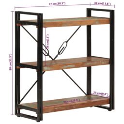 Berkfield Home 3-Tier Bookcase 77x30x80 cm Solid Wood Reclaimed & Iron - Size: 77 x 30 x 80 cm - thumbnail 6
