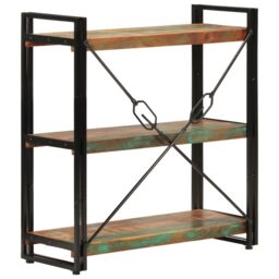 Berkfield Home 3-Tier Bookcase 77x30x80 cm Solid Wood Reclaimed & Iron - Size: 77 x 30 x 80 cm - thumbnail 3